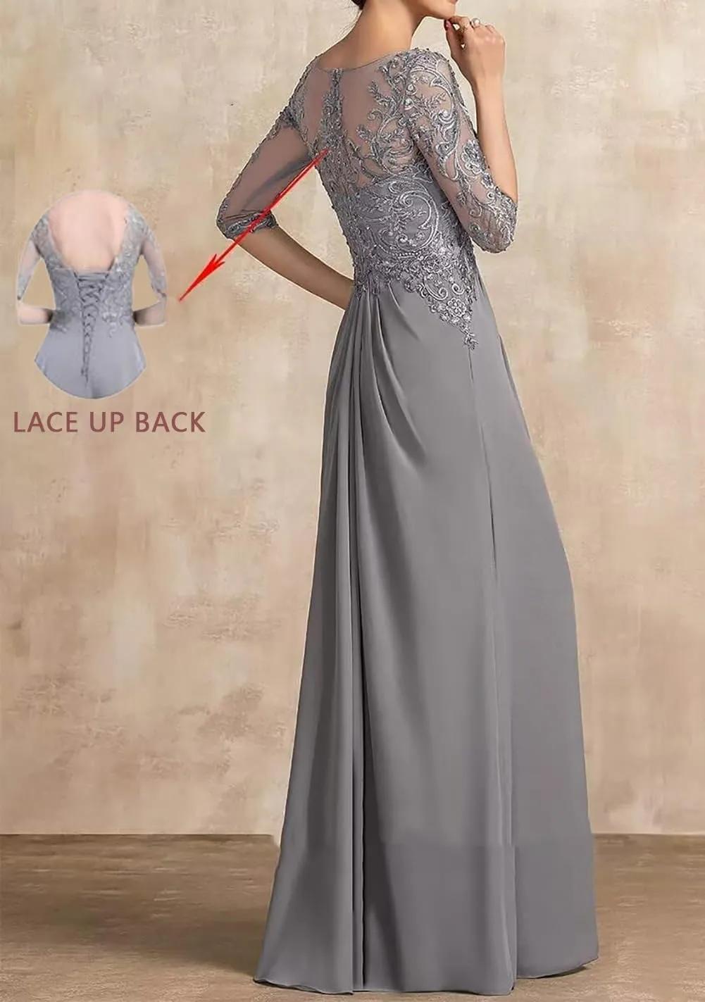 Appliques Mother of The Bride Dresses for Women Ruffles Chiffon Formal Dress with Sleevess Evening Gown