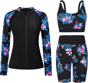 Arolina Womens Rash Guard Long Sleeve Swim Shirts Swimsuit 2025 Bathing Suit with Womens Swim Shorts & Two Pockets