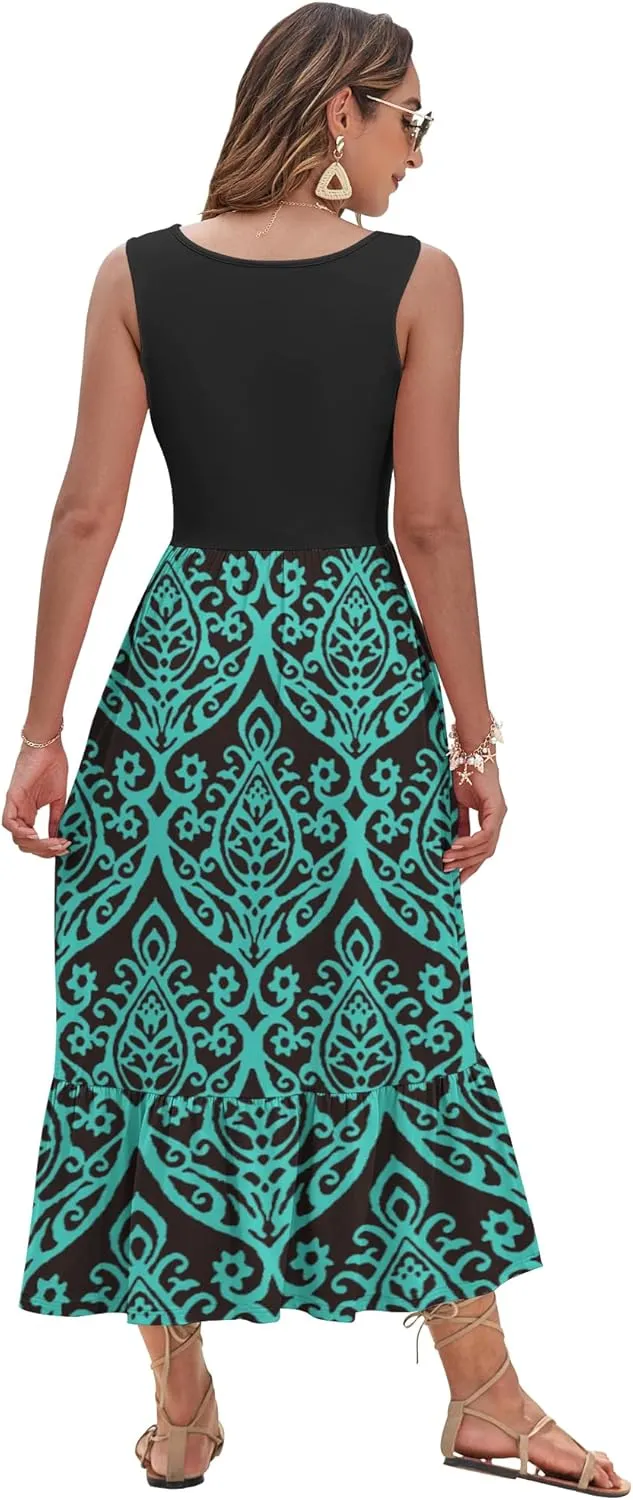 AUSELILY Womens Maxi Dress 2025 Sleeveless Summer Dresses V Neck Casual Tiered Sundresses with Pockets