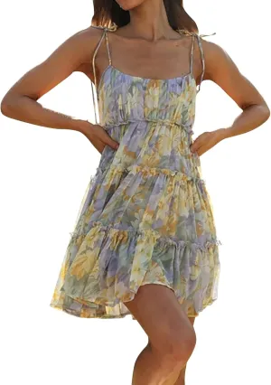 Babydoll Dress for Women Chiffon Spaghetti Strap Backless Floral Mini Dress Flowy Summer Tiered Ruffle Sundress