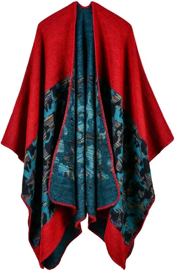 Bakerdani Women's Winter Wrap Blanket Poncho Cape Shawl Cardigans Sweater Coat