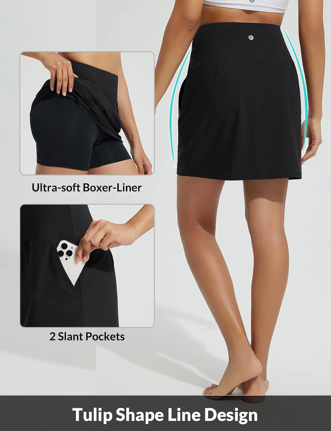 baleaf Women's 2025 17" Swim Skirt Bottoms High Waisted Modest Bathing Suit Skirt Tummy Control Swim Bottoms