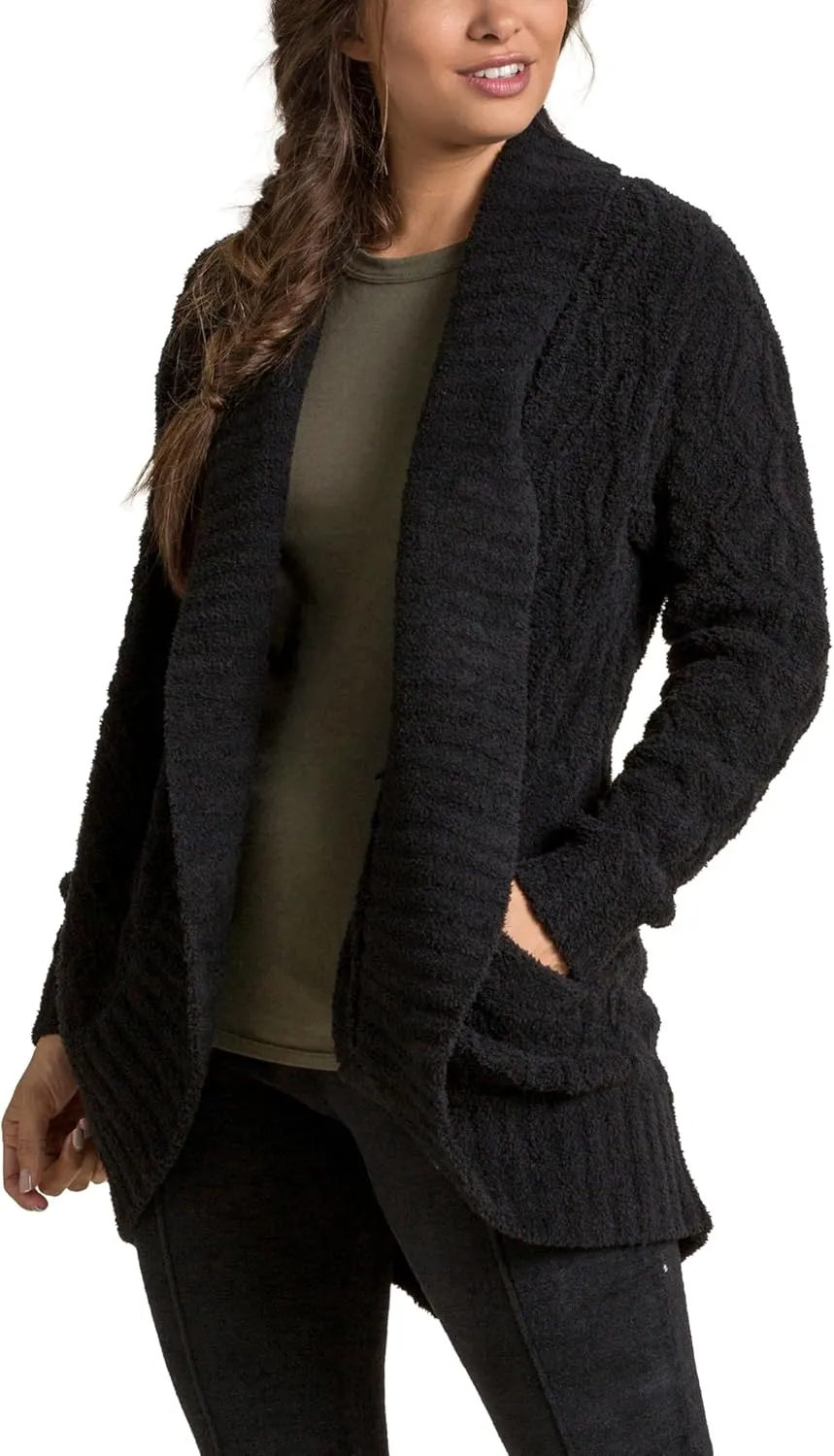 Barefoot Dreams CozyChic Cable Shawl Cardi, Long Fine Knit Open Front Cardigans