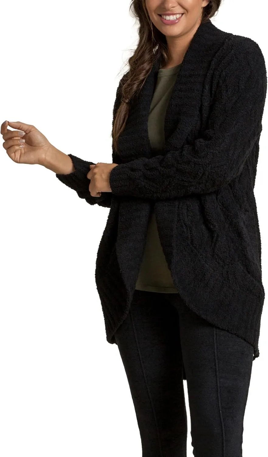Barefoot Dreams CozyChic Cable Shawl Cardi, Long Fine Knit Open Front Cardigans