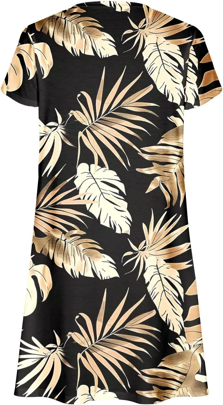 Beach Dresses for Women 2025 Vacation Short Sleeve Summer Floral Sundresses A-Line Swimsuit Coverup with Pockets