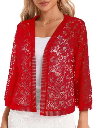 BENANCY Women's Lace Cardigans 3/4 Sleeve Open Front Cover Up Jacket