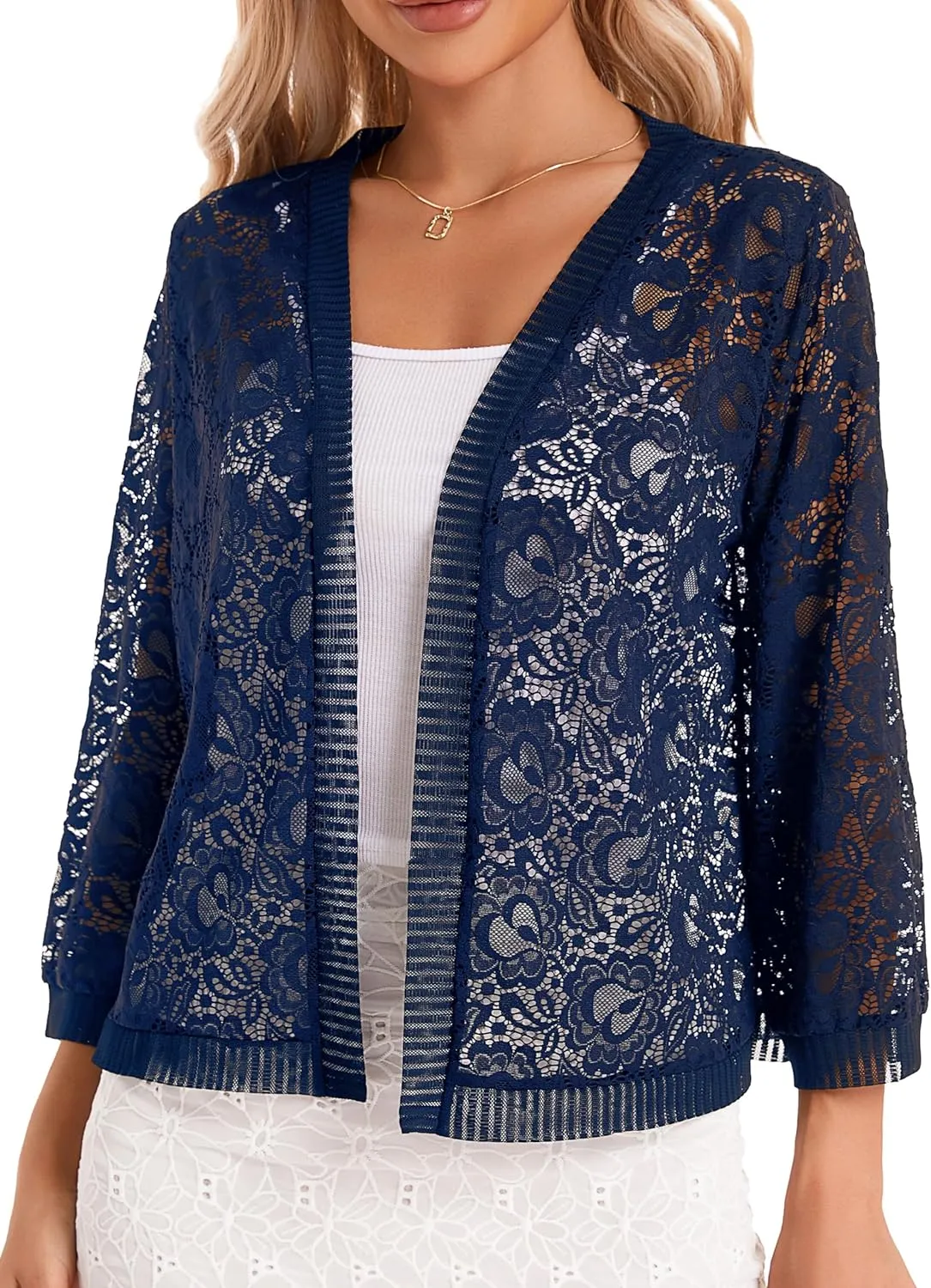 BENANCY Women's Lace Cardigans 3/4 Sleeve Open Front Cover Up Jacket
