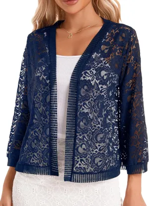 BENANCY Women's Lace Cardigans 3/4 Sleeve Open Front Cover Up Jacket