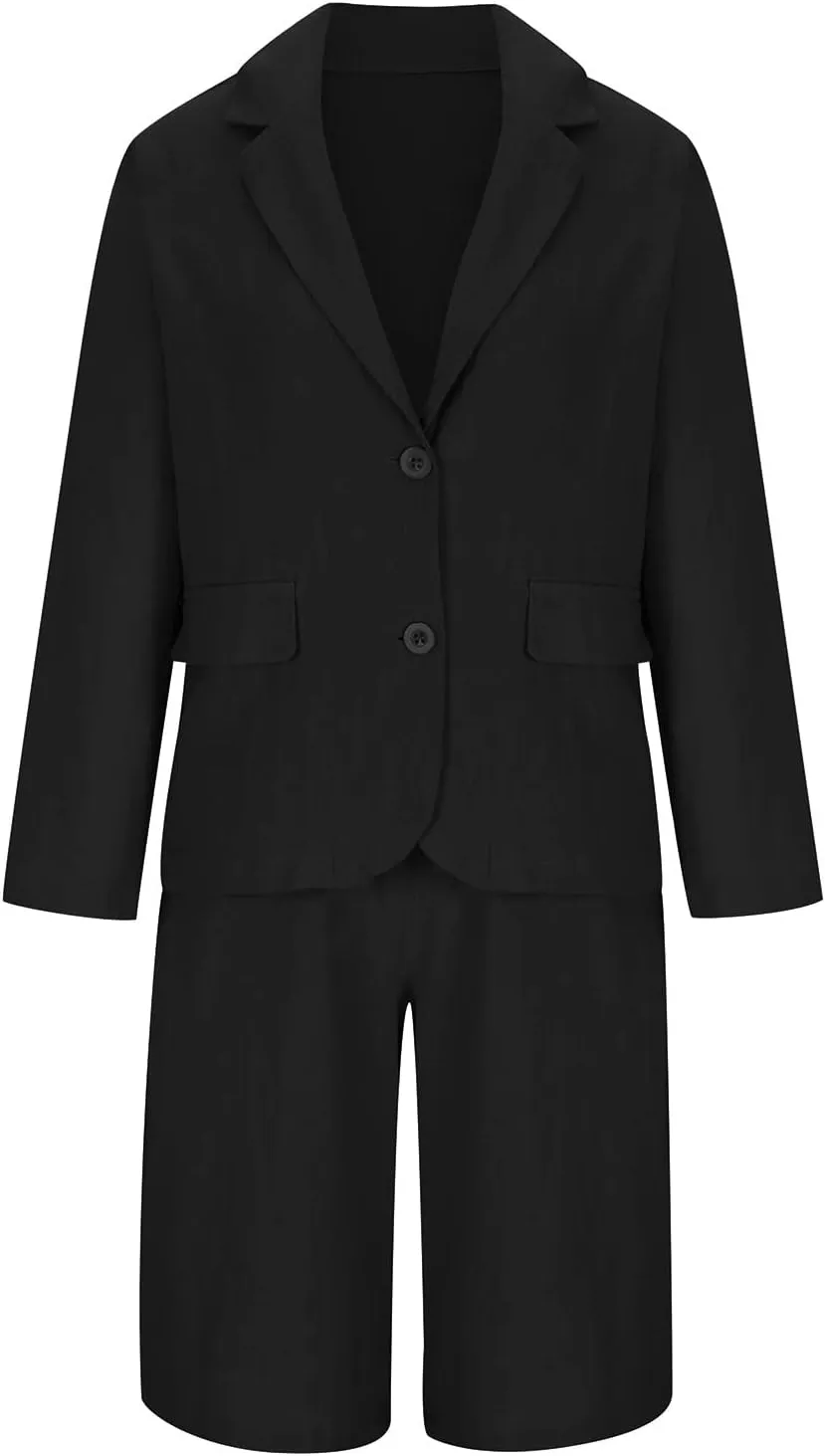Blazer Sets for Women 2 Piece Outfits Open Front Button Up Jacket and Bermuda Shorts Suits Work Office Casual Sets