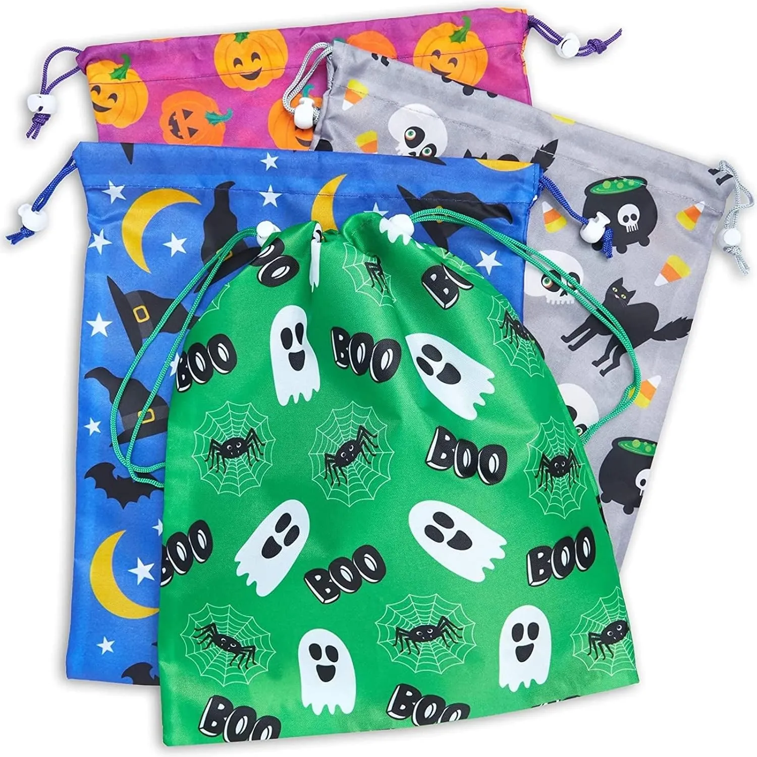 BLUE PANDA 12 Pack Halloween Drawstring Treat Bags, Reusable Party Favor Goody Bags (10 x 12 In)