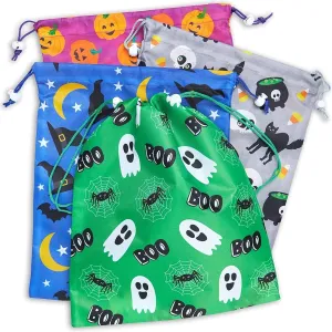 BLUE PANDA 12 Pack Halloween Drawstring Treat Bags, Reusable Party Favor Goody Bags (10 x 12 In)