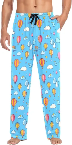 Blue Sky Hot Air Balloon Mens Cotton Pajama Bottoms Mens Pj Pants Lightweight with pockets for Winter Comfy Medium