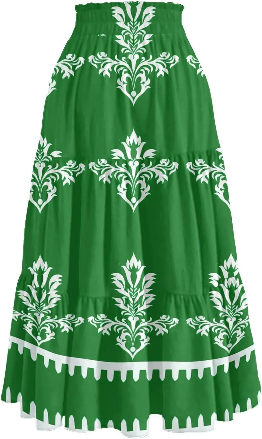 Boho Dresses for Women 2025 Loose Casual Trendy Floral Print Elastic Waist Lightweight Hawaiian Maxi Skirts, S-2XL