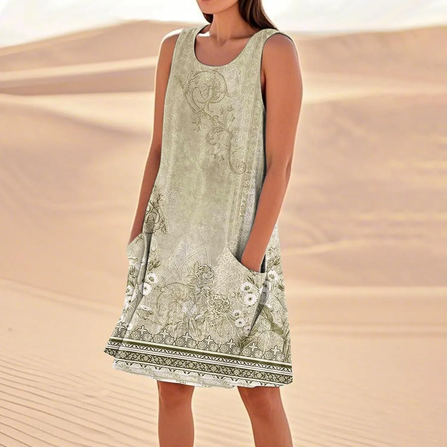 Boho Summer Dresses for Women 2025 Plus Size Casual Loose Sleeveless Sundresses Tank Dresses with Pockets