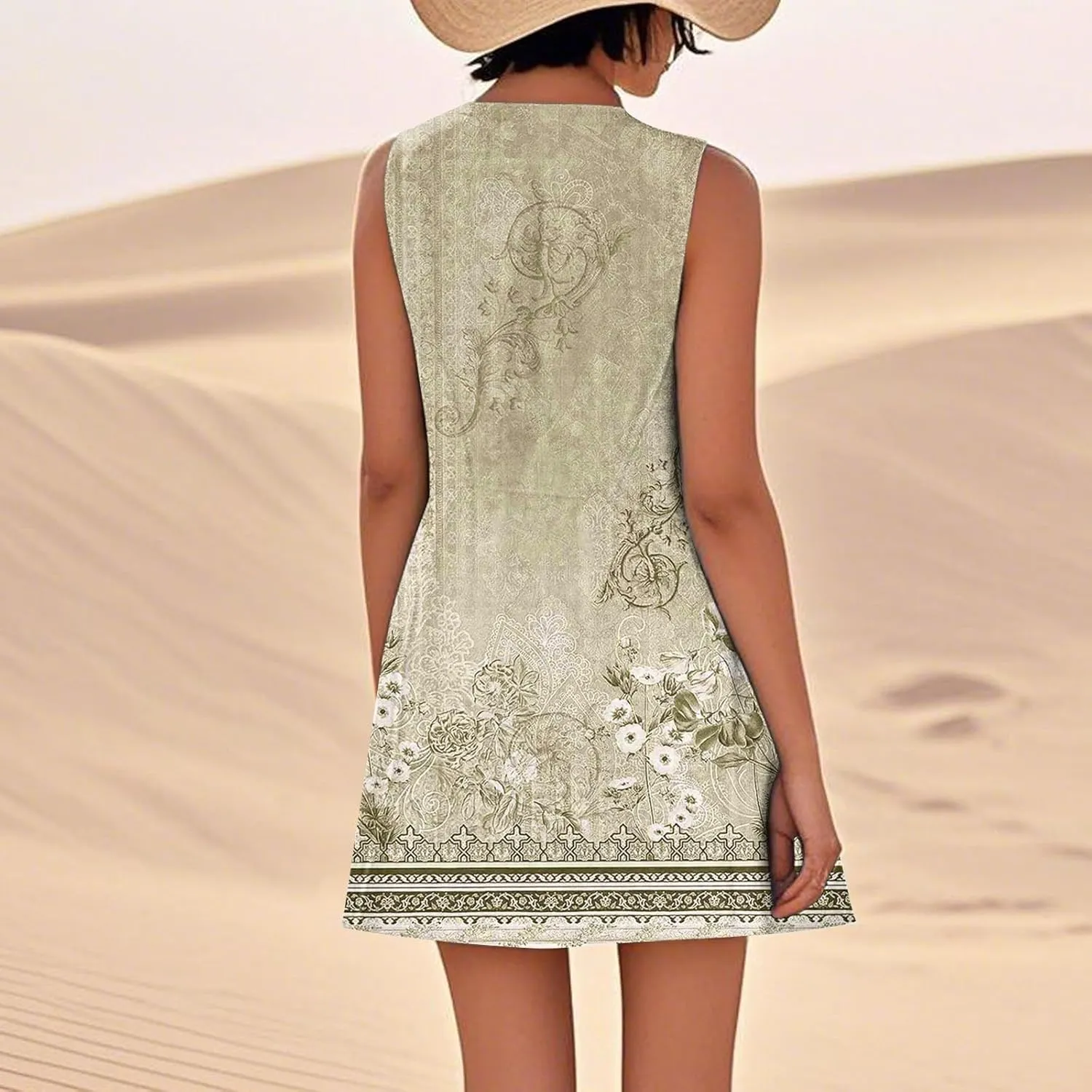 Boho Summer Dresses for Women 2025 Plus Size Casual Loose Sleeveless Sundresses Tank Dresses with Pockets