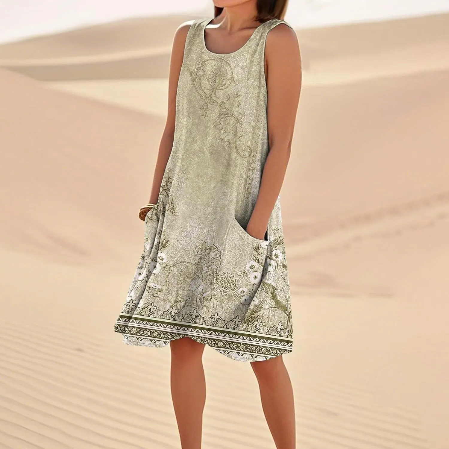 Boho Summer Dresses for Women 2025 Plus Size Casual Loose Sleeveless Sundresses Tank Dresses with Pockets