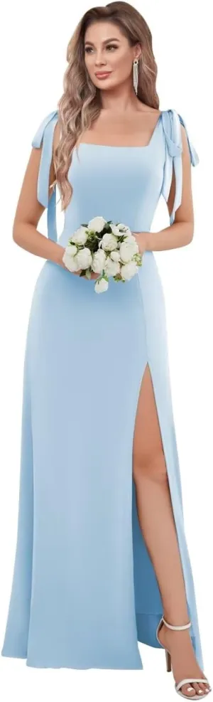 BOLENSYE Chiffon Bridesmaid Dresses for Wedding Long Spaghetti Strap Formal Evening Party Gown with Slit