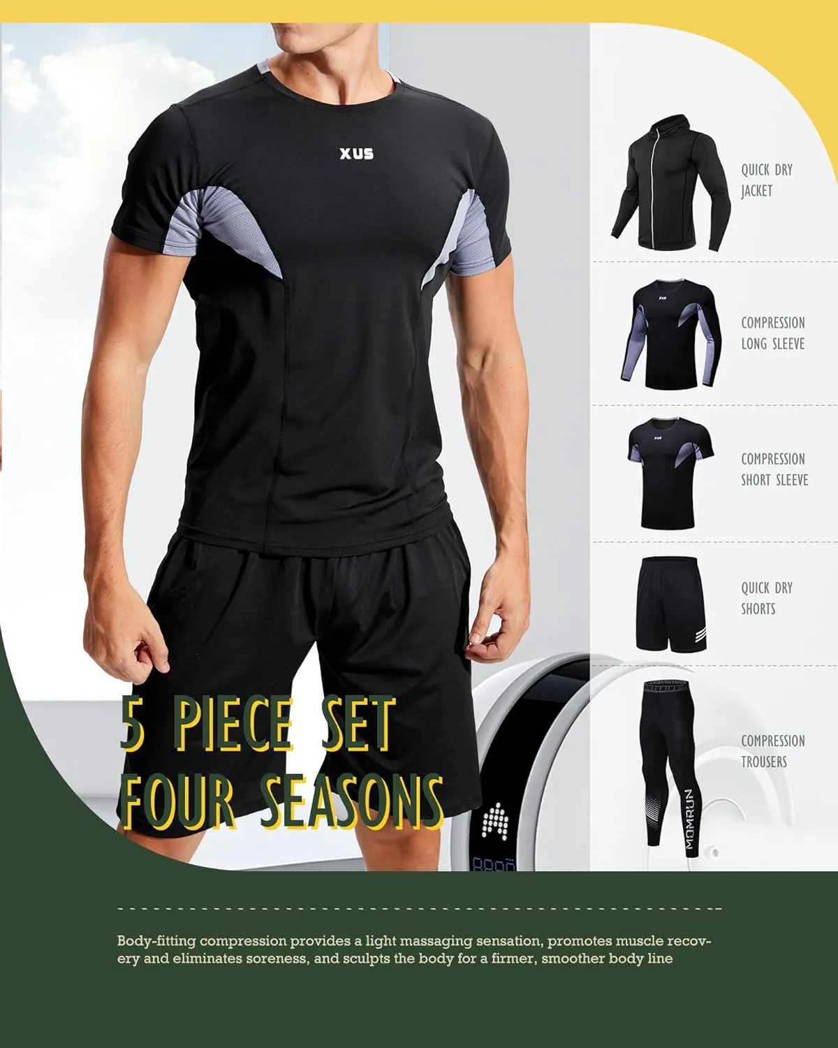BOOMCOOL 5PCS Gym Clothes for Men Workout Sets