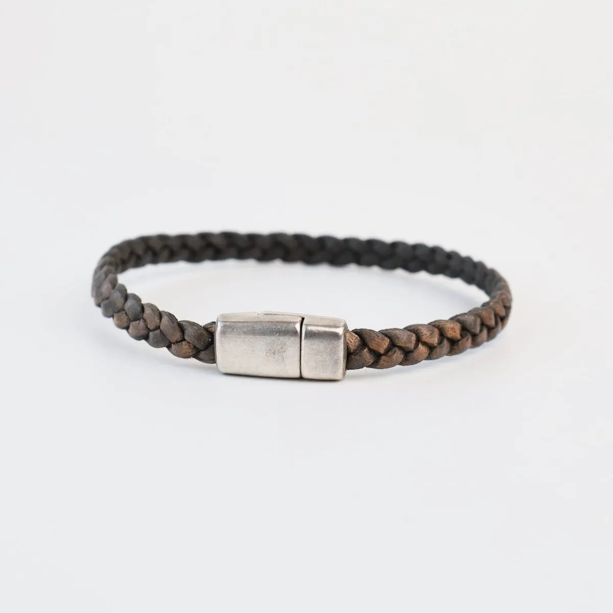 Braided Grey Leather Bracelet