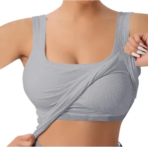 Built in Bra Tank Tops for Women 2024 Summer Casual Ribbed Knit Camisole U Neck Sleeveless Padded Workout Tops