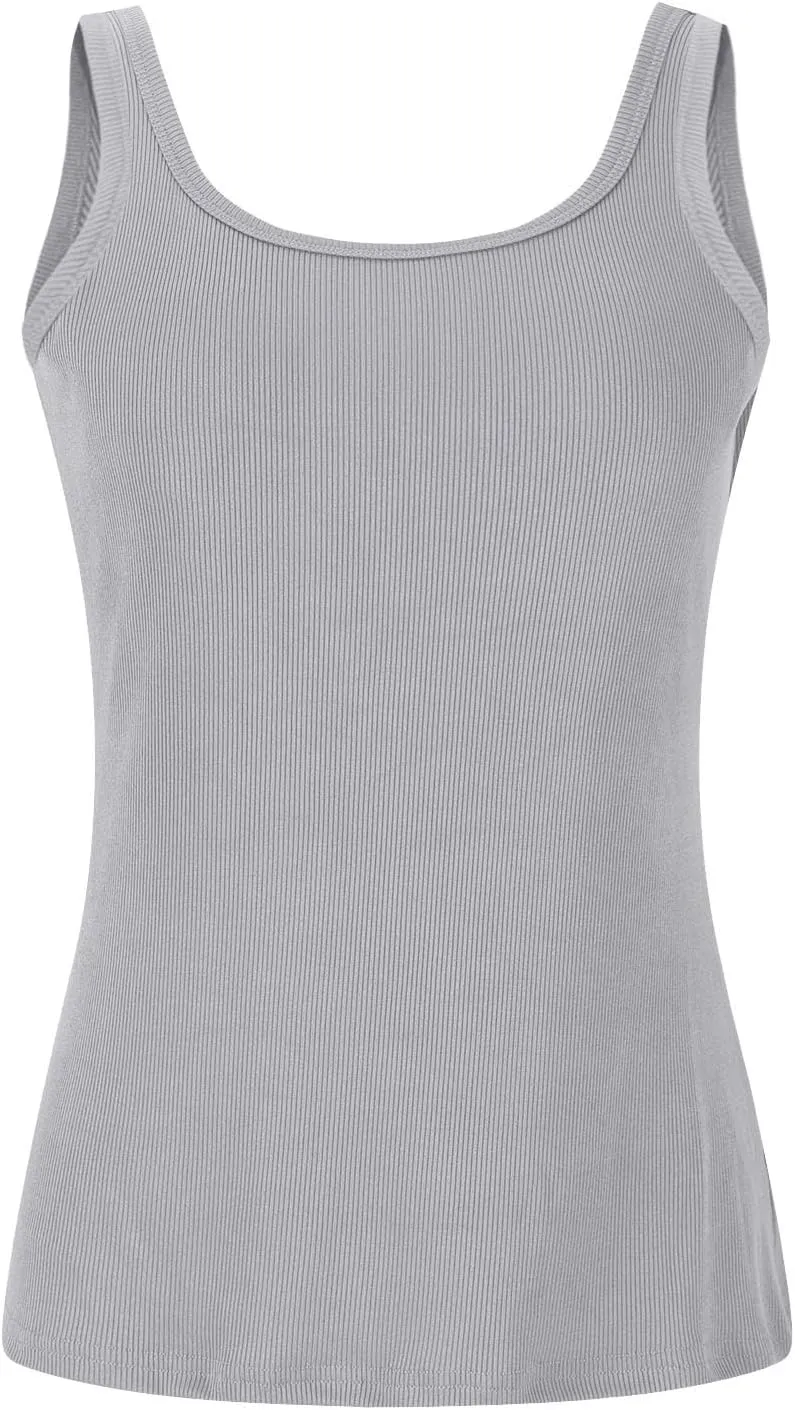 Built in Bra Tank Tops for Women 2024 Summer Casual Ribbed Knit Camisole U Neck Sleeveless Padded Workout Tops