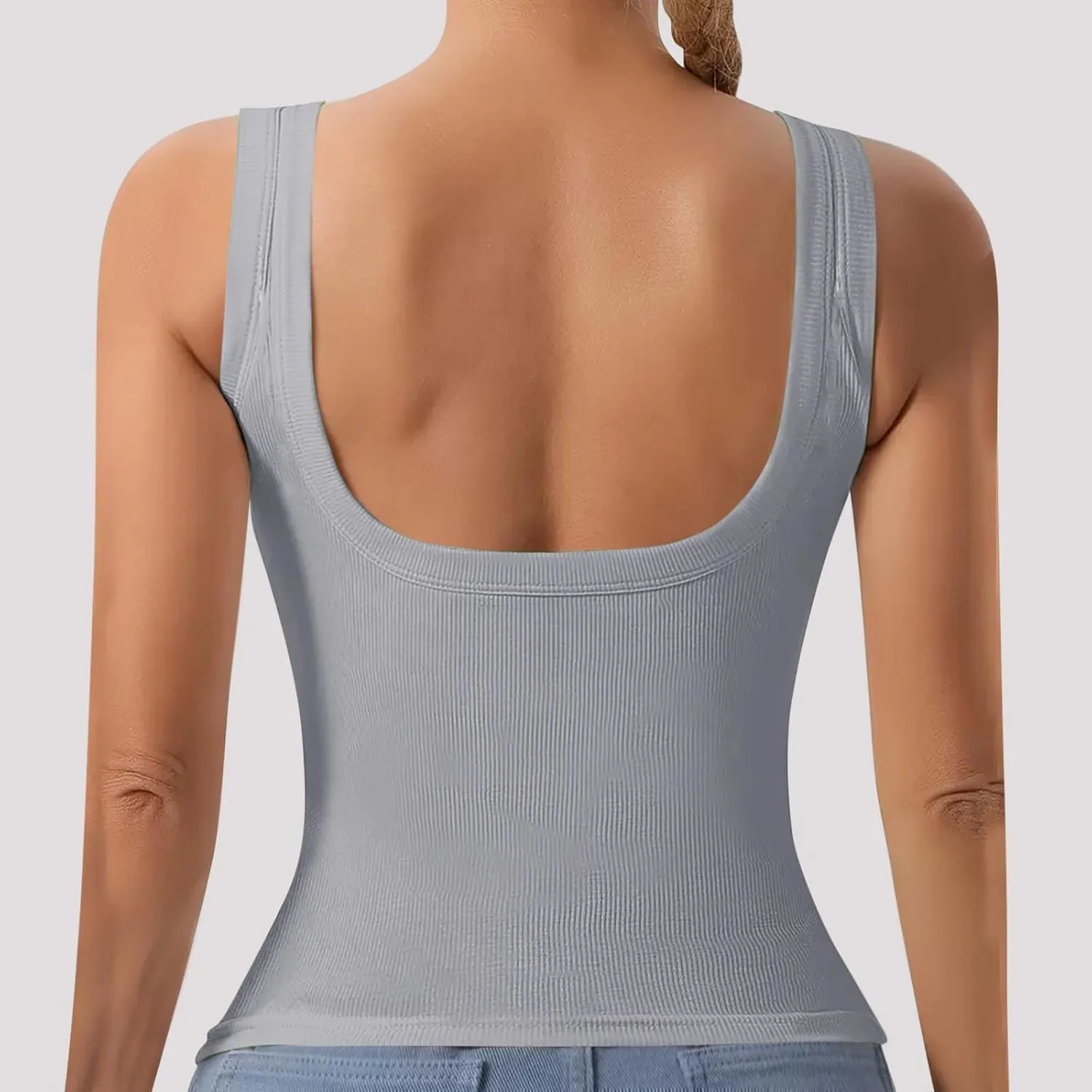 Built in Bra Tank Tops for Women 2024 Summer Casual Ribbed Knit Camisole U Neck Sleeveless Padded Workout Tops