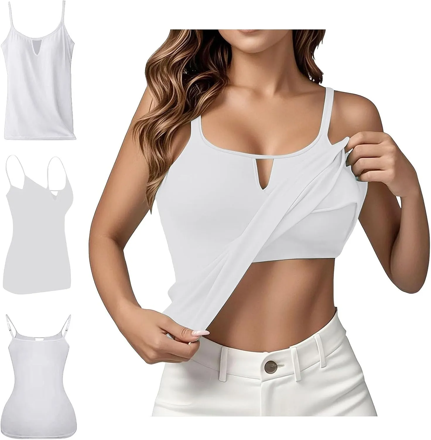 Built in Bra Tank Tops for Women Adjustable Spaghetti Strap Yoga Basic Shirts Padded Camisole Lounge Undershirts