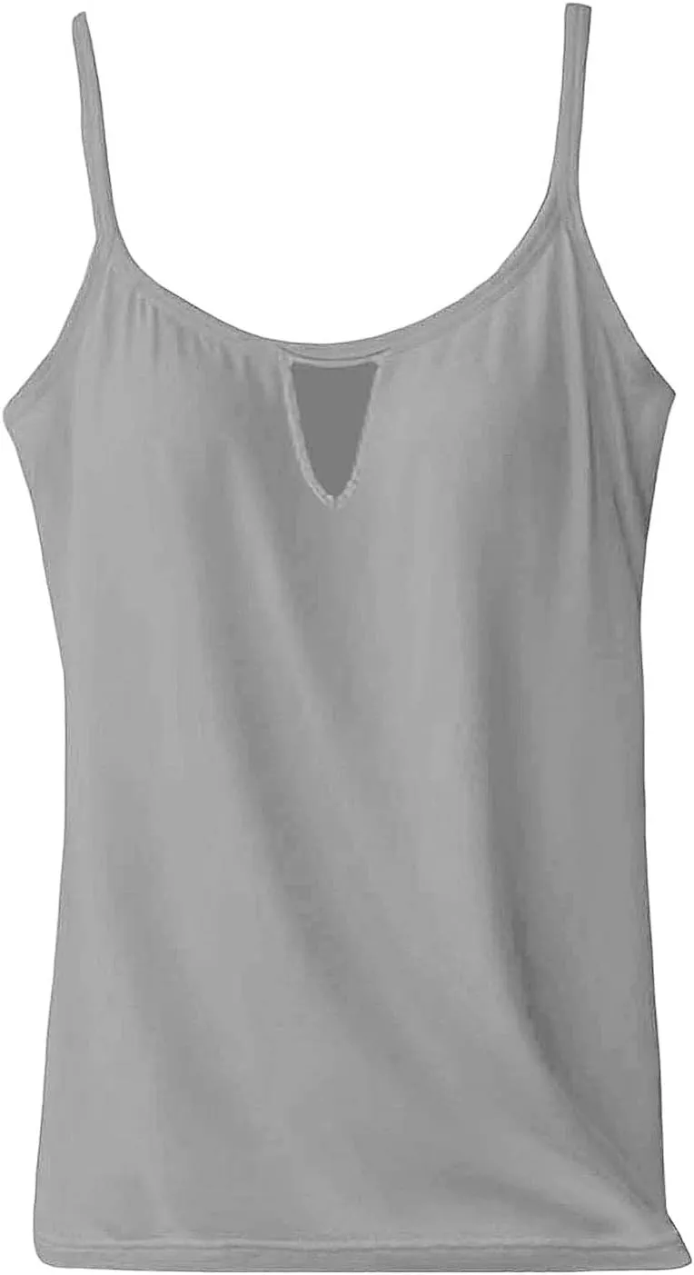 Built in Bra Tank Tops for Women Adjustable Spaghetti Strap Yoga Basic Shirts Padded Camisole Lounge Undershirts