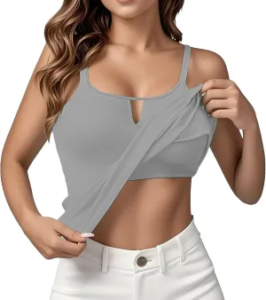 Built in Bra Tank Tops for Women Adjustable Spaghetti Strap Yoga Basic Shirts Padded Camisole Lounge Undershirts