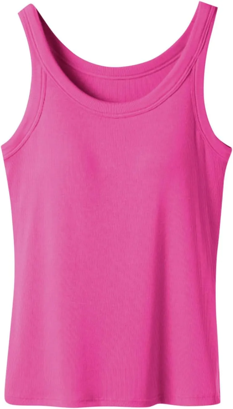 Built in Bra Tank Tops for Women Summer Casual Sleeveless Strap Camisole Plus Size Cotton Padded Workout Tops