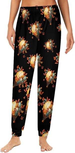 Butterfly Hot Air Balloon Classic Pajama Pants Bottoms Women Comfortable Lounge Pants with Pockets