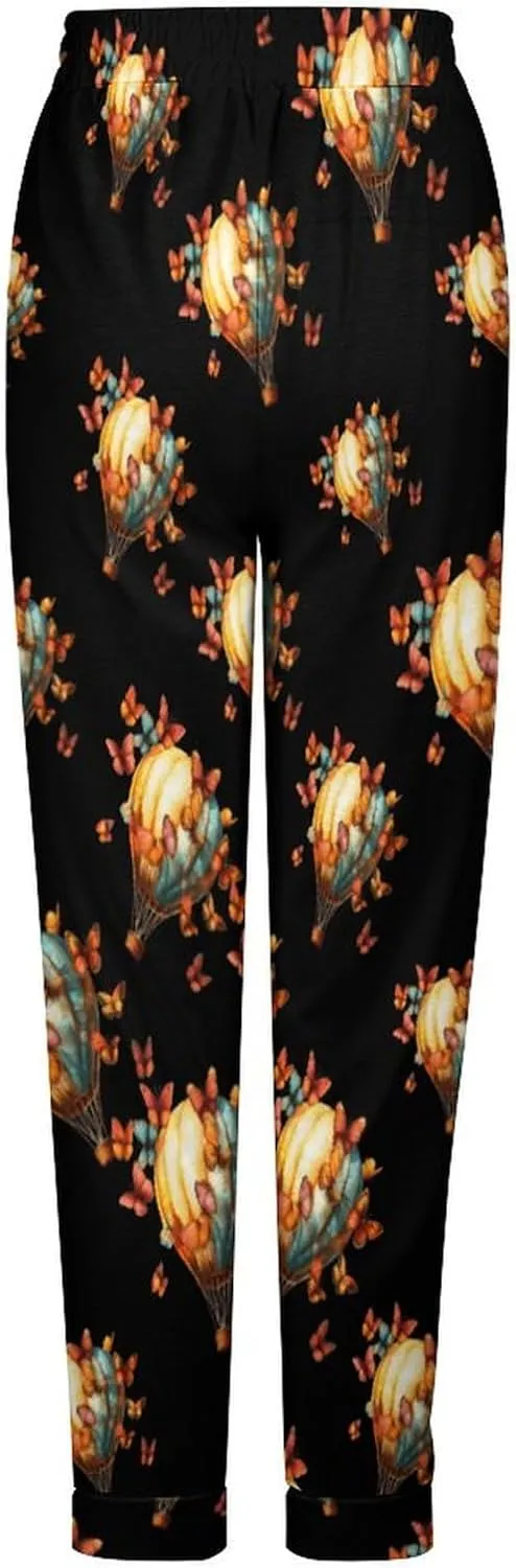 Butterfly Hot Air Balloon Classic Pajama Pants Bottoms Women Comfortable Lounge Pants with Pockets