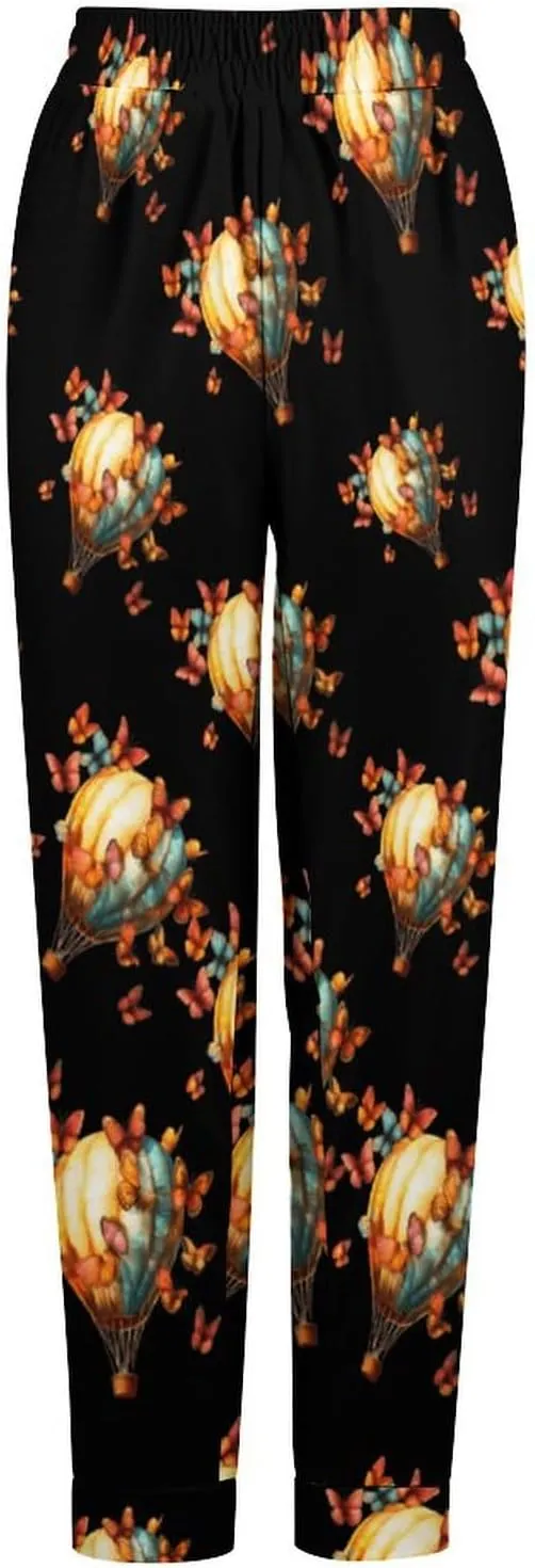Butterfly Hot Air Balloon Classic Pajama Pants Bottoms Women Comfortable Lounge Pants with Pockets
