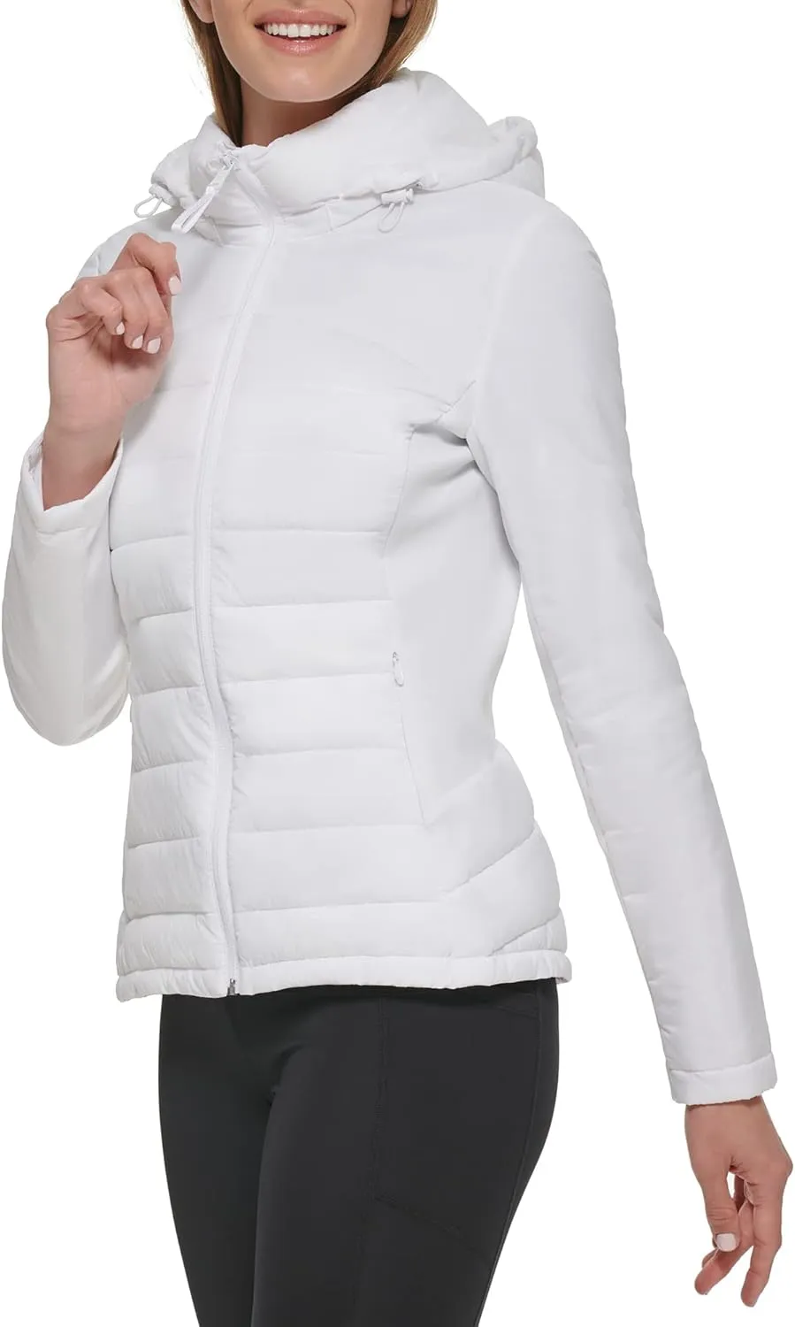 Calvin Klein Women's Lightweight Scuba Side Panels Adjustable Hood Zip Pockets Puffer