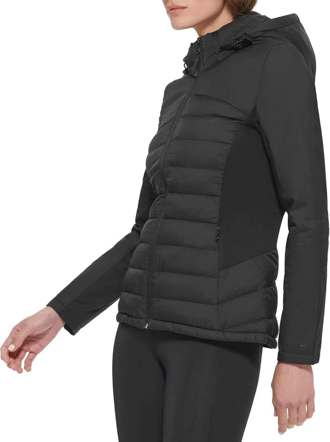 Calvin Klein Women's Lightweight Scuba Side Panels Adjustable Hood Zip Pockets Puffer