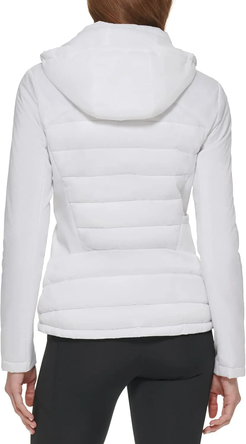Calvin Klein Women's Lightweight Scuba Side Panels Adjustable Hood Zip Pockets Puffer