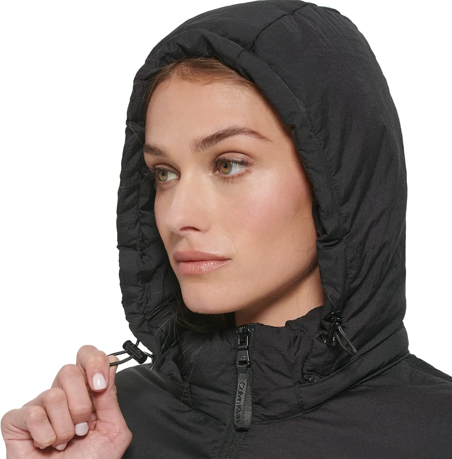 Calvin Klein Women's Lightweight Scuba Side Panels Adjustable Hood Zip Pockets Puffer