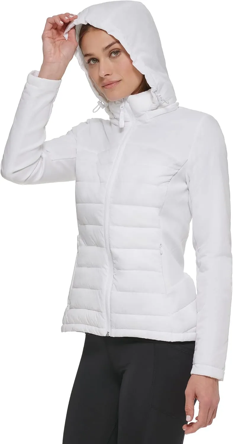 Calvin Klein Women's Lightweight Scuba Side Panels Adjustable Hood Zip Pockets Puffer