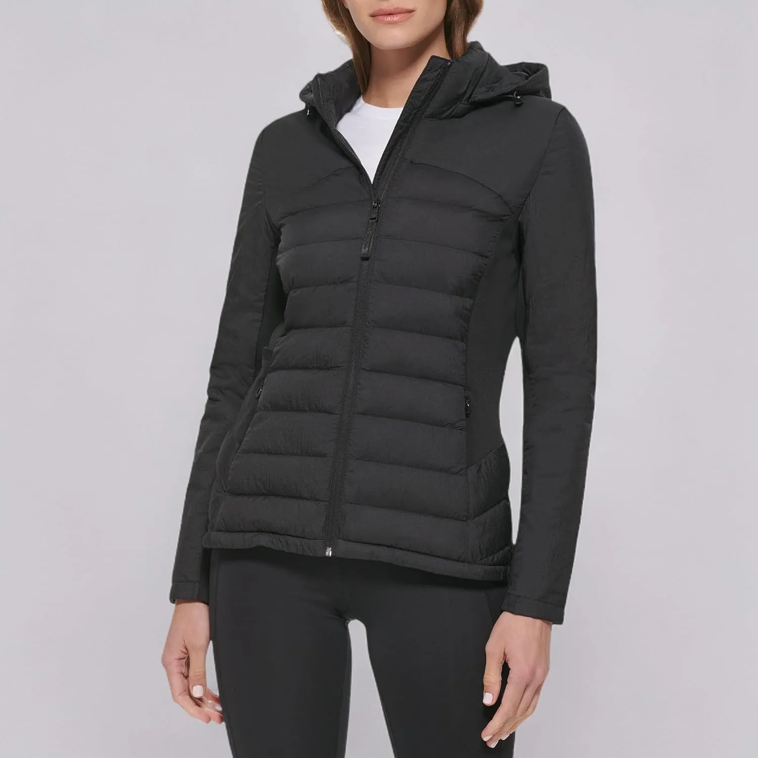Calvin Klein Women's Lightweight Scuba Side Panels Adjustable Hood Zip Pockets Puffer