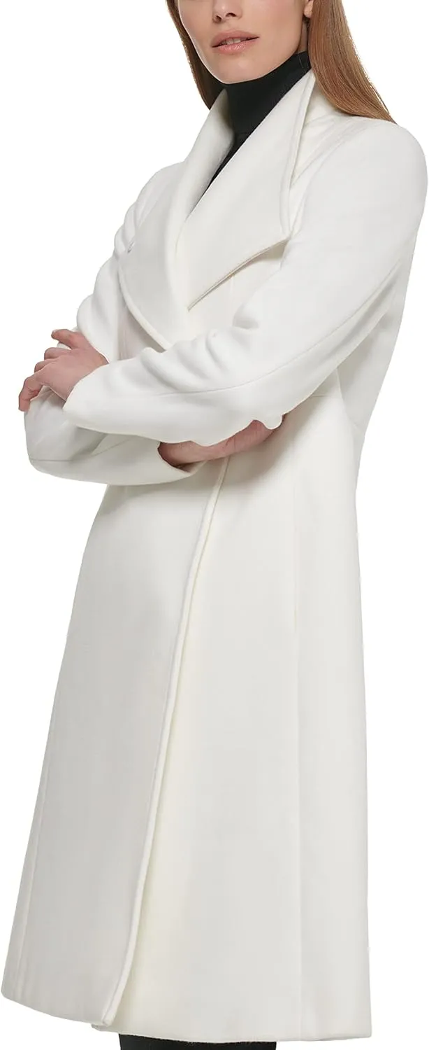 Calvin Klein Women's Ring Snap Detail Asymmetrical Closure Stand Collar Welt Pockets Coat