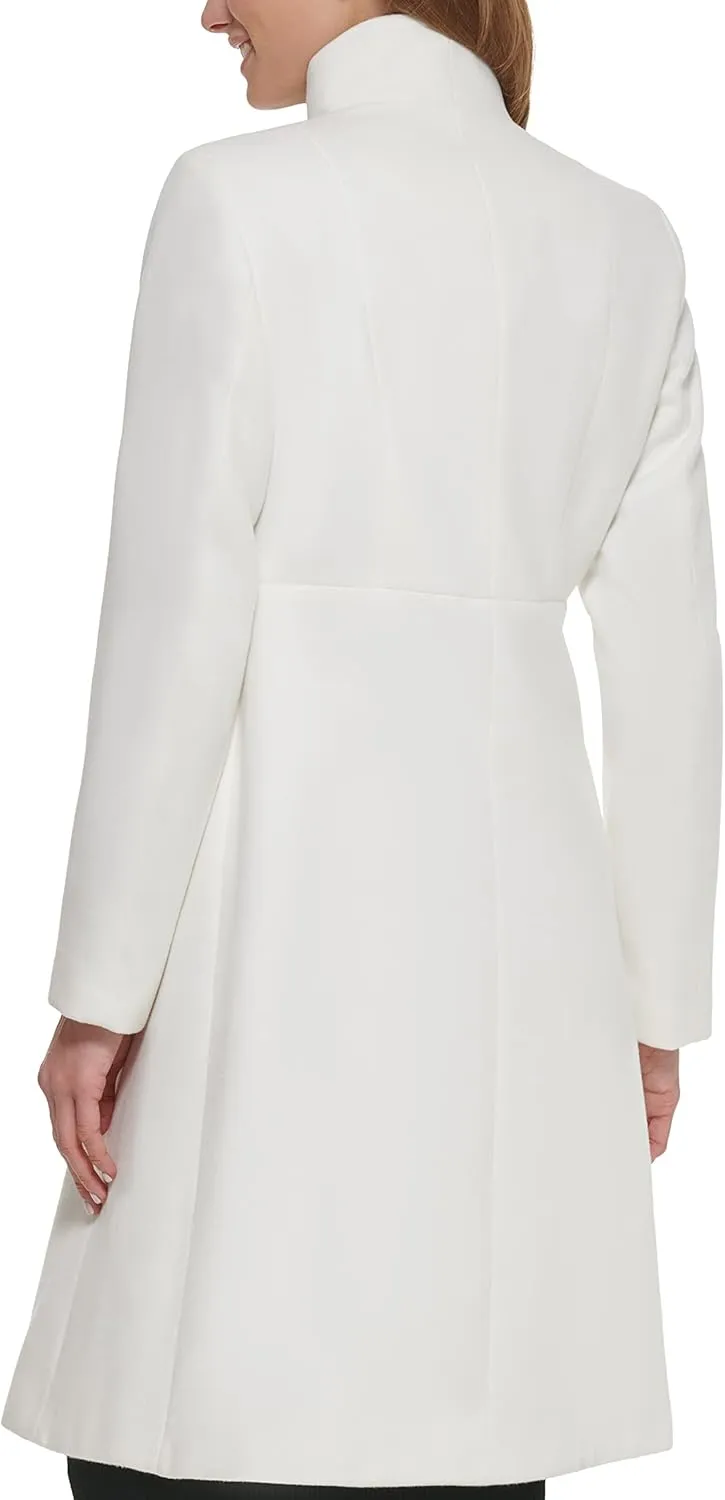Calvin Klein Women's Ring Snap Detail Asymmetrical Closure Stand Collar Welt Pockets Coat