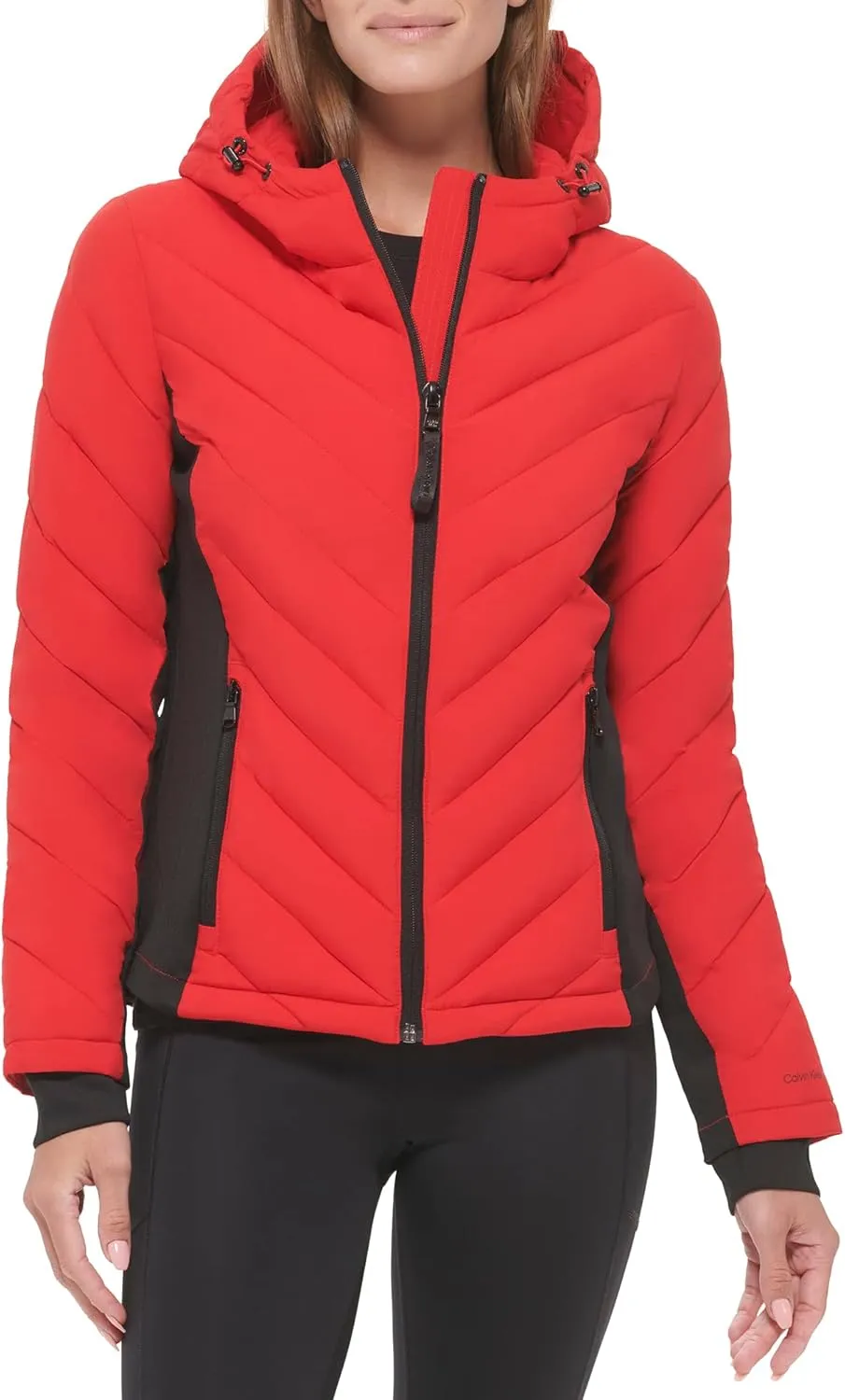Calvin Klein Women's Scuba Side Panel and Sleeve Detail Adjustable Hood Zip Pocketspuffer