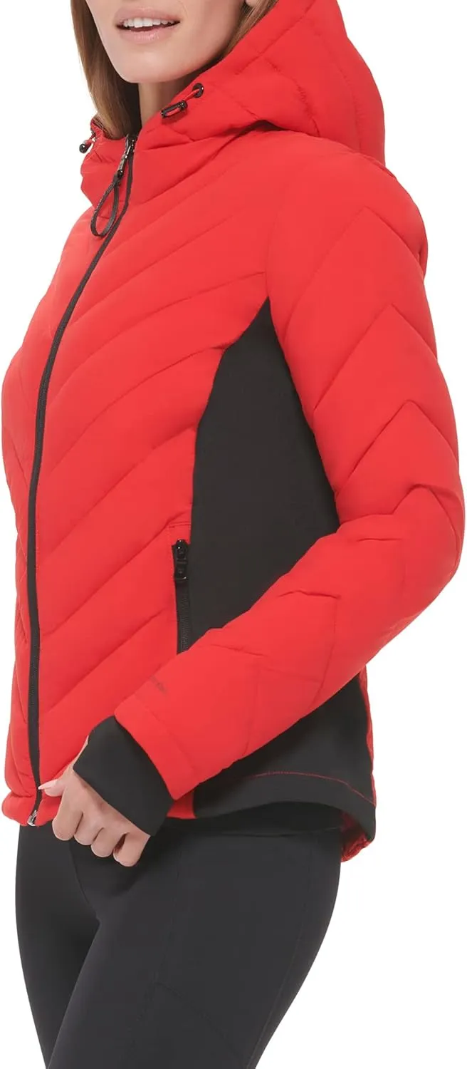 Calvin Klein Women's Scuba Side Panel and Sleeve Detail Adjustable Hood Zip Pocketspuffer