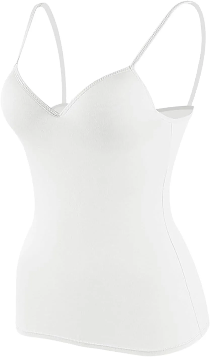Camisole Tops for Women Built in Bra Summer Beach Vacation Sleeveless Tops Sexy Spaghetti Strap Tank Top Yoga Workout Sports