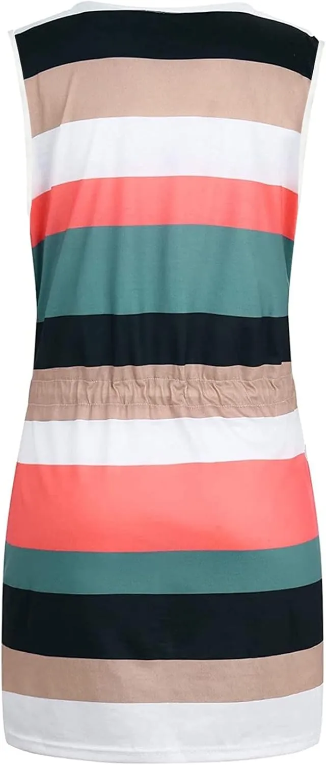 Cbcbtwo Beach Vacation Clothes for Women 2025 Summer Dress Sleeveless Tie Front A-Line Double Layer Hem Mini Dresses