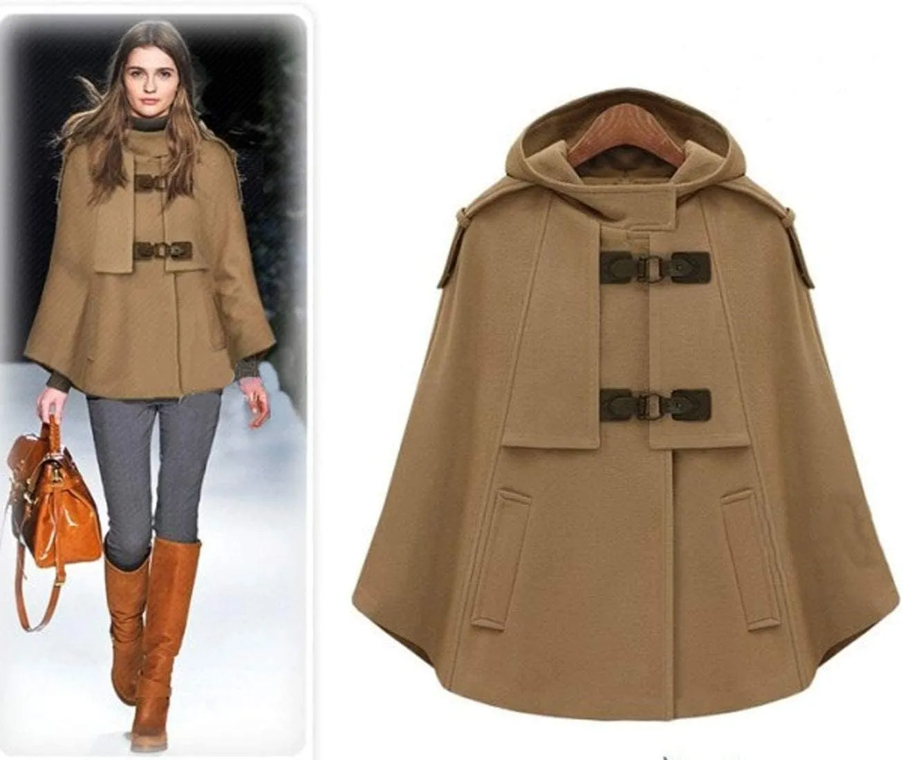 CHARTOU Women's Cute Batwing-Sleeve Hooded Wool Baggy Poncho Cape Cardigans Outwear