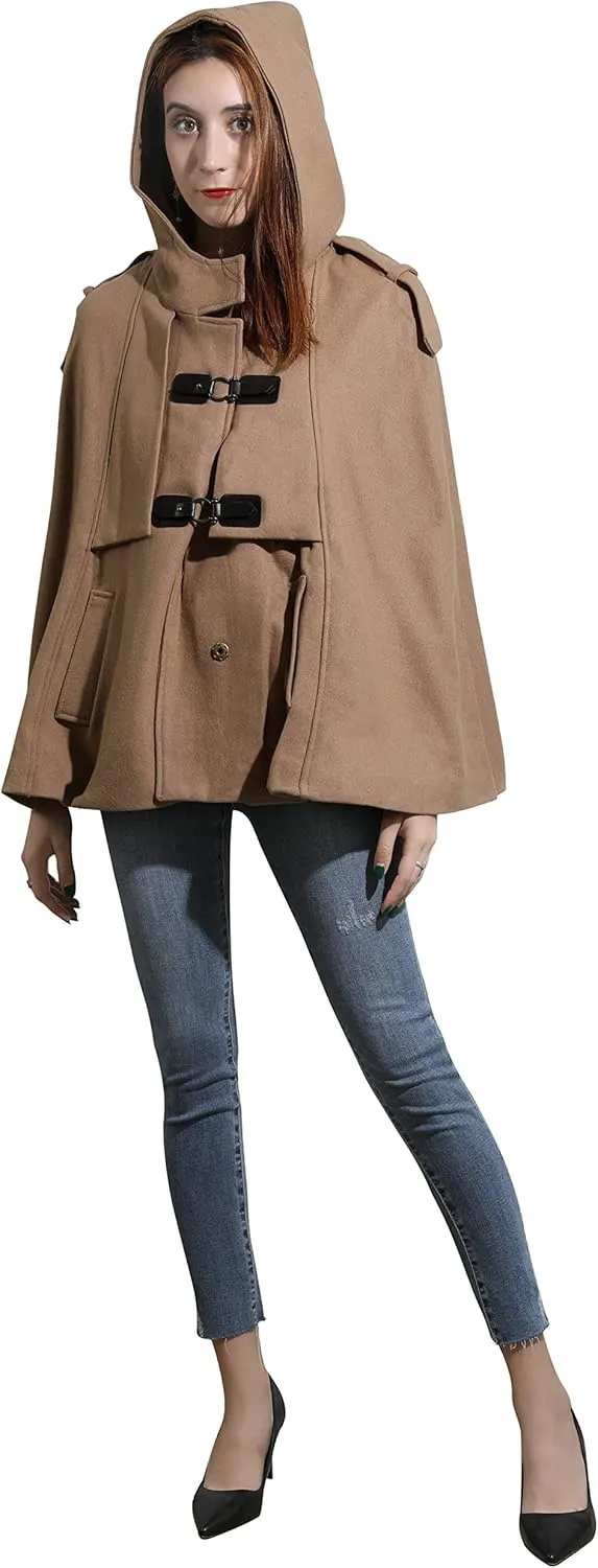CHARTOU Women's Cute Batwing-Sleeve Hooded Wool Baggy Poncho Cape Cardigans Outwear