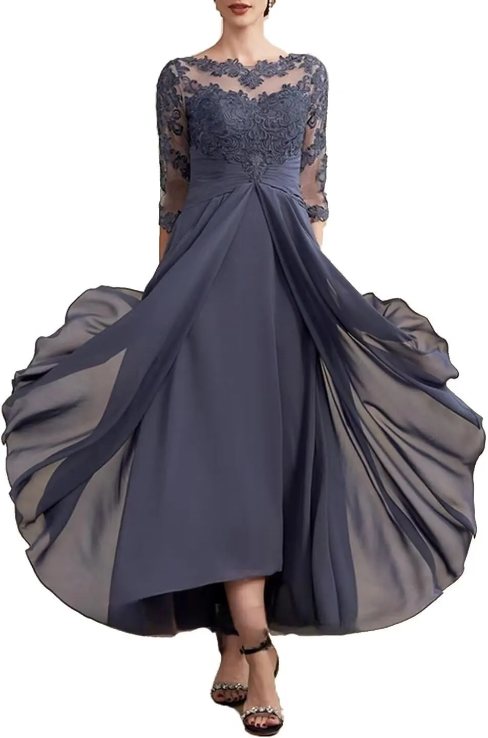 Chiffon A Line Mother of The Bride Groom Dresses for Wedding with Lace Appliques Formal Gowns