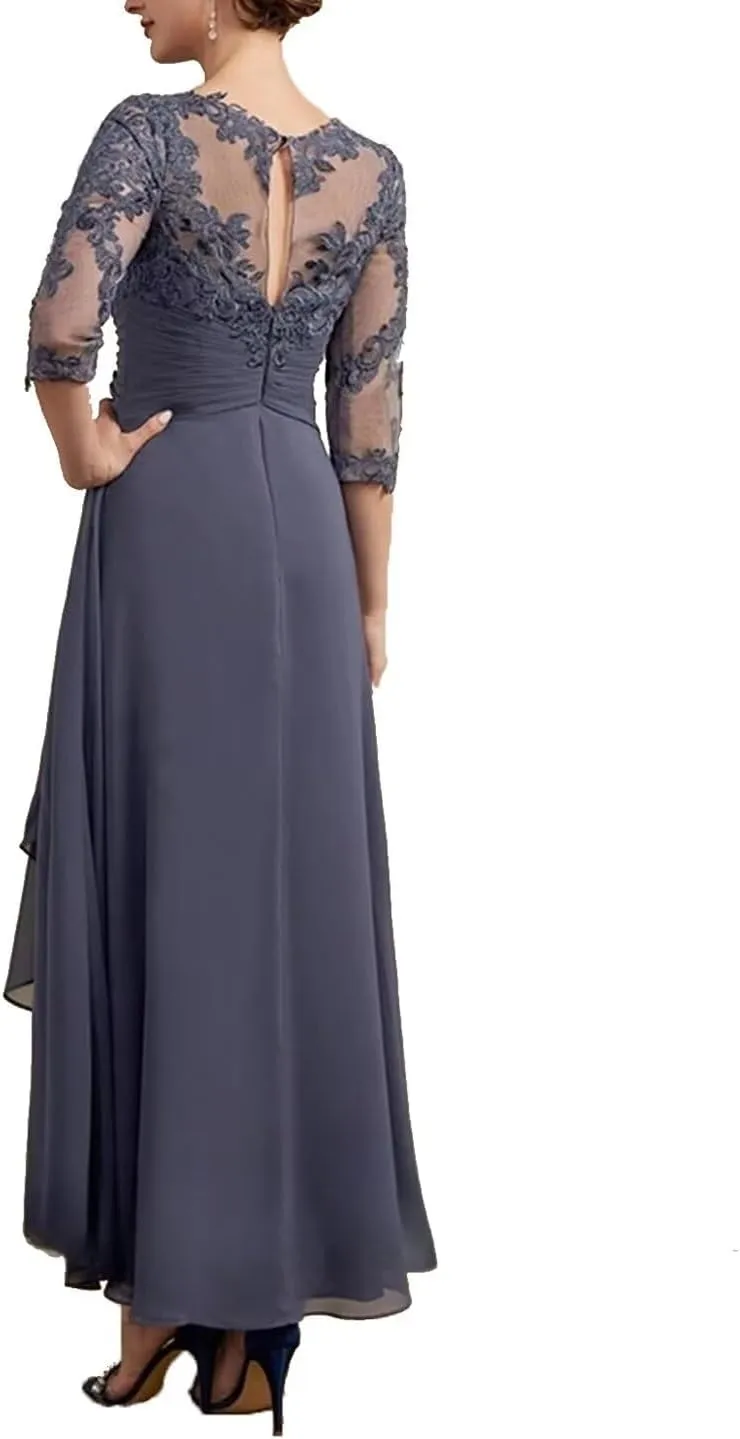 Chiffon A Line Mother of The Bride Groom Dresses for Wedding with Lace Appliques Formal Gowns