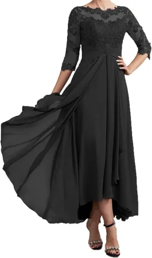 Chiffon A Line Mother of The Bride Groom Dresses for Wedding with Lace Appliques Formal Gowns